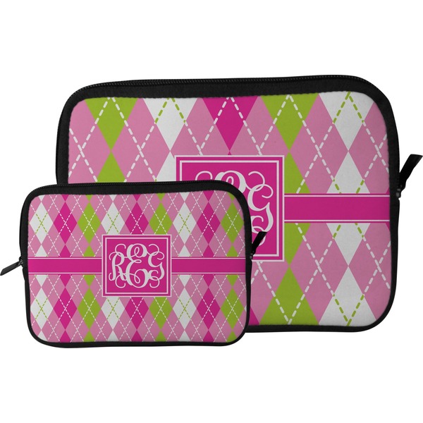 Pink & Green Argyle Tablet Sleeve (Size Comparison)