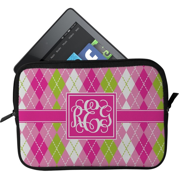 Custom Pink & Green Argyle Tablet Case / Sleeve - Small (Personalized)