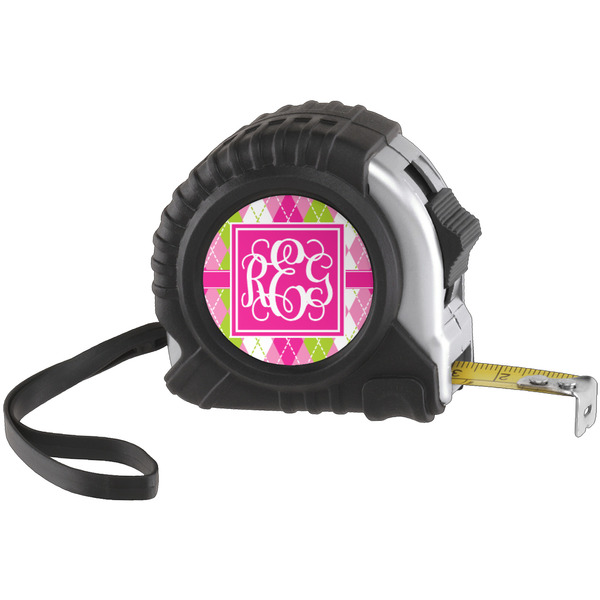 Custom Pink & Green Argyle Tape Measure (25 ft) (Personalized)