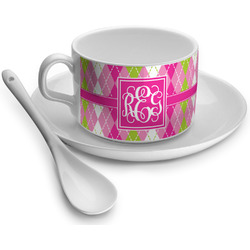 Pink & Green Argyle Tea Cup (Personalized)