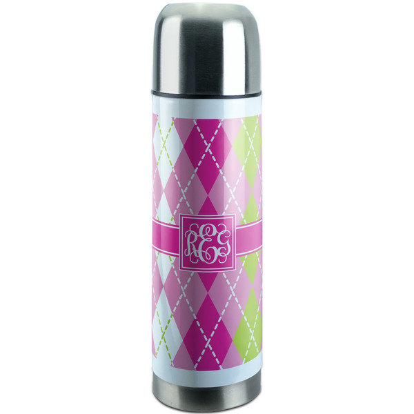 Custom Pink & Green Argyle Stainless Steel Thermos (Personalized)