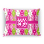 Pink & Green Argyle Rectangular Throw Pillow Case - 12"x18" (Personalized)