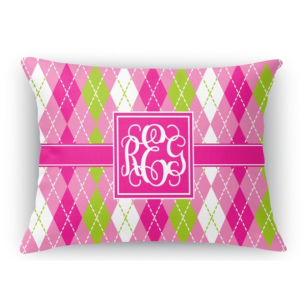 Custom Pink & Green Argyle Rectangular Throw Pillow Case - 12"x18" (Personalized)
