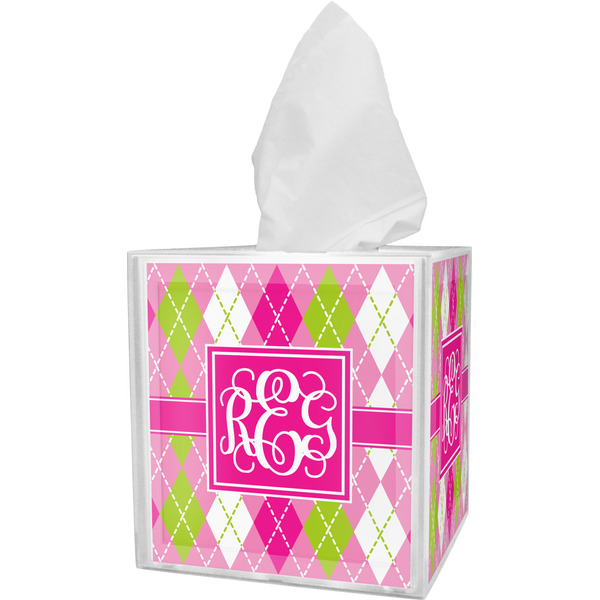 Custom Pink & Green Argyle Tissue Box Cover (Personalized)