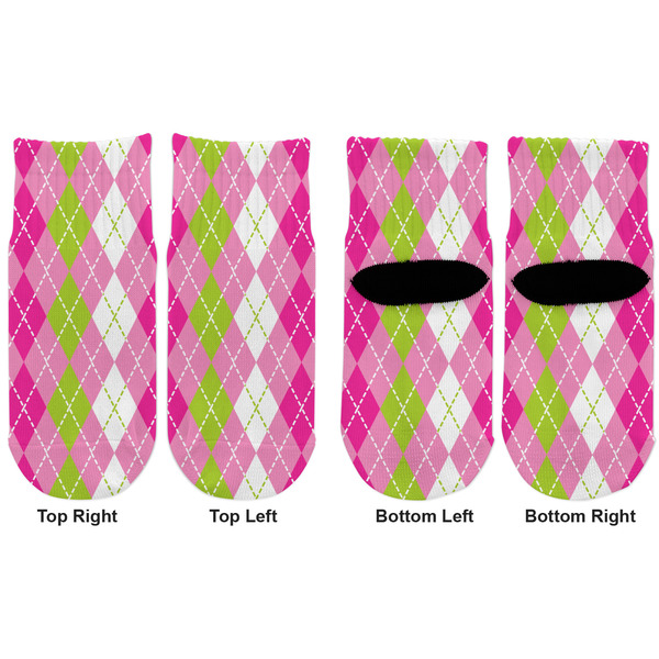 Pink & Green Argyle Toddler Ankle Socks - Double Pair - Front and Back - Apvl