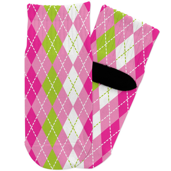 Custom Pink & Green Argyle Toddler Ankle Socks
