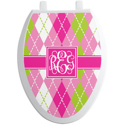 Pink & Green Argyle Toilet Seat Decal - Elongated (Personalized)