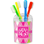 Pink & Green Argyle Toothbrush Holder (Personalized)