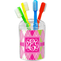 Pink & Green Argyle Toothbrush Holder (Personalized)