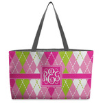 Pink & Green Argyle Beach Totes Bag - w/ Black Handles (Personalized)