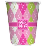 Pink & Green Argyle Waste Basket - Double Sided (White) (Personalized)
