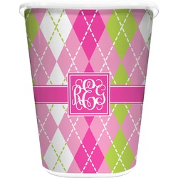Pink & Green Argyle Waste Basket - Double Sided (White) (Personalized)