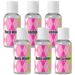 Pink & Green Argyle Travel Bottles (Personalized)