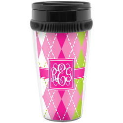 Pink & Green Argyle Acrylic Travel Mug without Handle (Personalized)