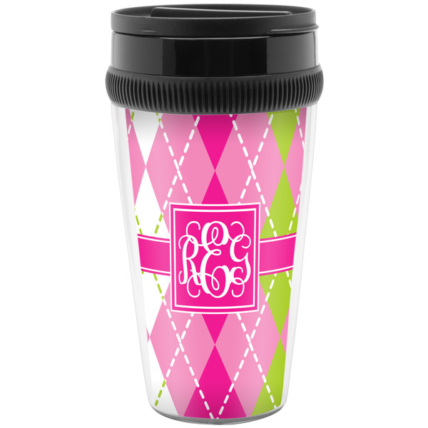 Custom Pink & Green Argyle Acrylic Travel Mug without Handle (Personalized)