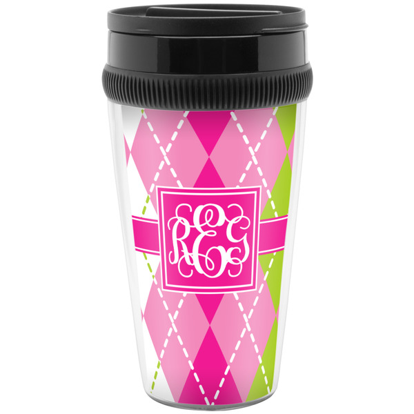 Custom Pink & Green Argyle Acrylic Travel Mug without Handle (Personalized)