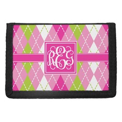 Pink & Green Argyle Trifold Wallet (Personalized)
