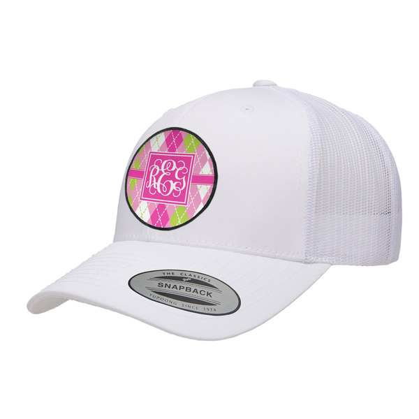 Custom Pink & Green Argyle Trucker Hat - White (Personalized)