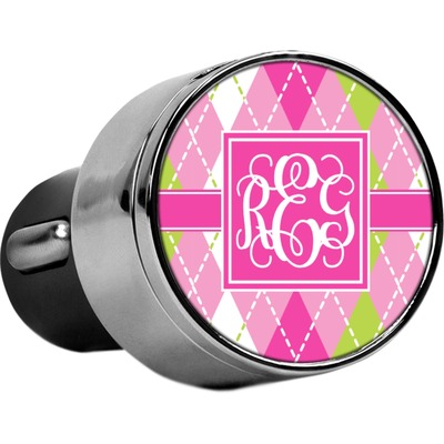 Pink & Green Argyle USB Car Charger (Personalized)