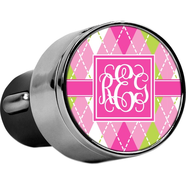 Custom Pink & Green Argyle USB Car Charger (Personalized)