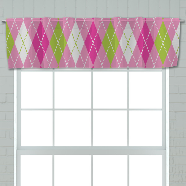 Pink & Green Argyle Valance - Closeup on window