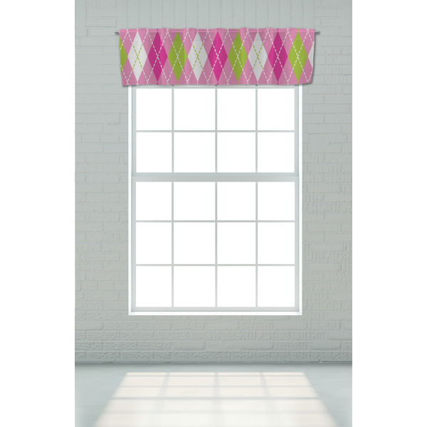 Pink & Green Argyle Valance - On window