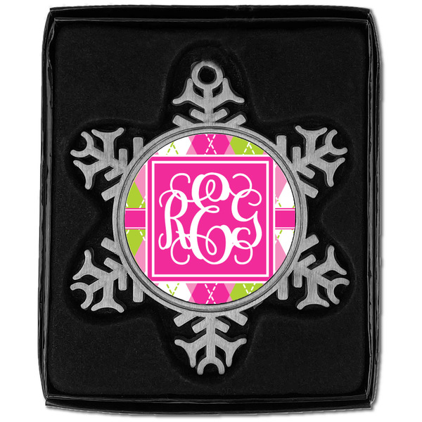 Pink & Green Argyle Vintage Snowflake - In box