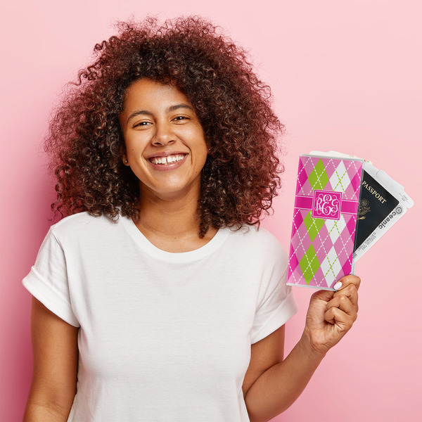 Pink & Green Argyle Vinyl Document Holder - LIFESTYLE