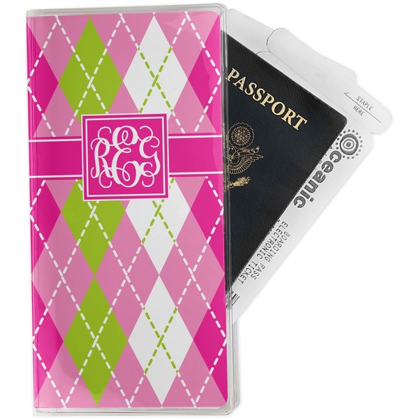 Custom Pink & Green Argyle Travel Document Holder