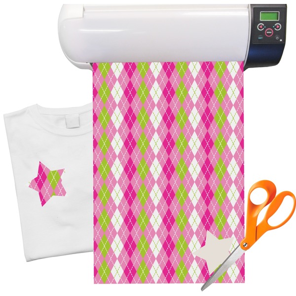 Custom Pink & Green Argyle Heat Transfer Vinyl Sheet (12"x18")