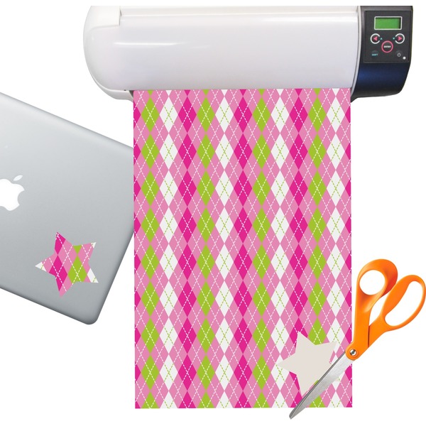Custom Pink & Green Argyle Sticker Vinyl Sheet (Permanent)