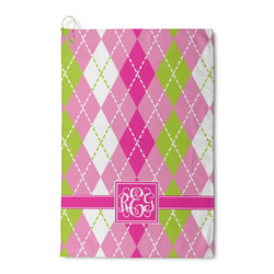 Pink & Green Argyle Waffle Weave Golf Towel (Personalized)