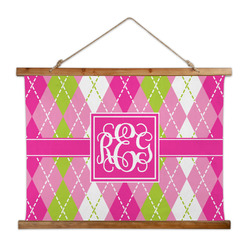Pink & Green Argyle Wall Hanging Tapestry - Wide (Personalized)