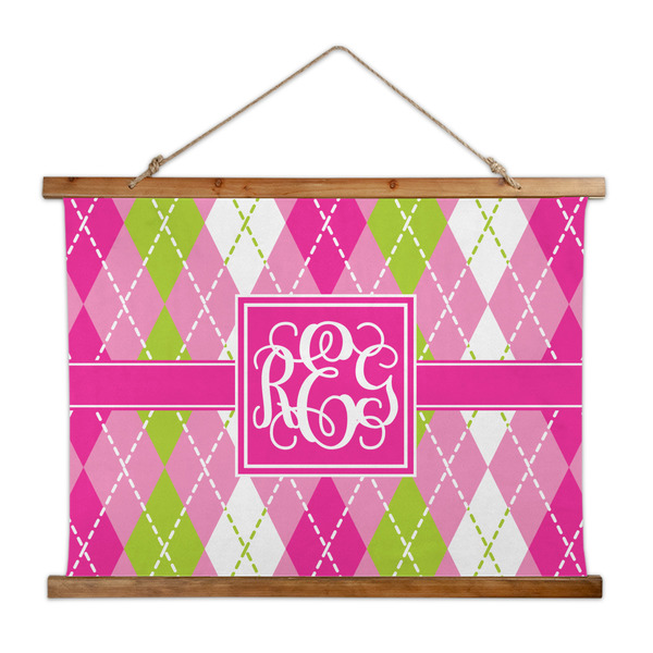 Custom Pink & Green Argyle Wall Hanging Tapestry - Wide (Personalized)