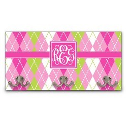 Pink & Green Argyle Wall Mounted Coat Rack (Personalized)