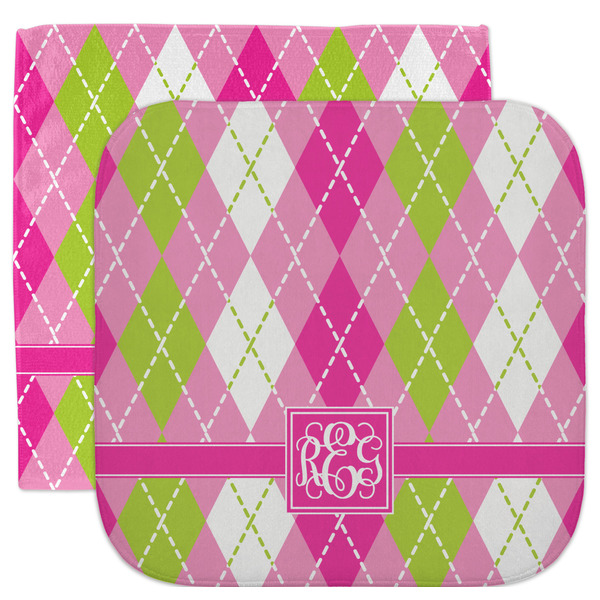 Custom Pink & Green Argyle Facecloth / Wash Cloth (Personalized)