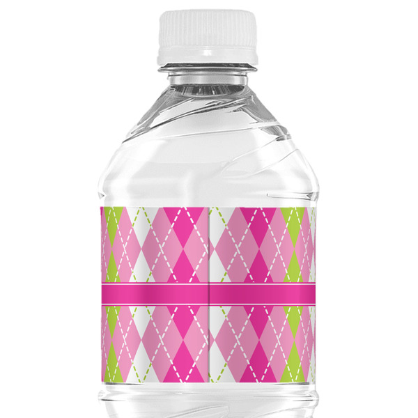 Pink & Green Argyle Water Bottle Label - Back View