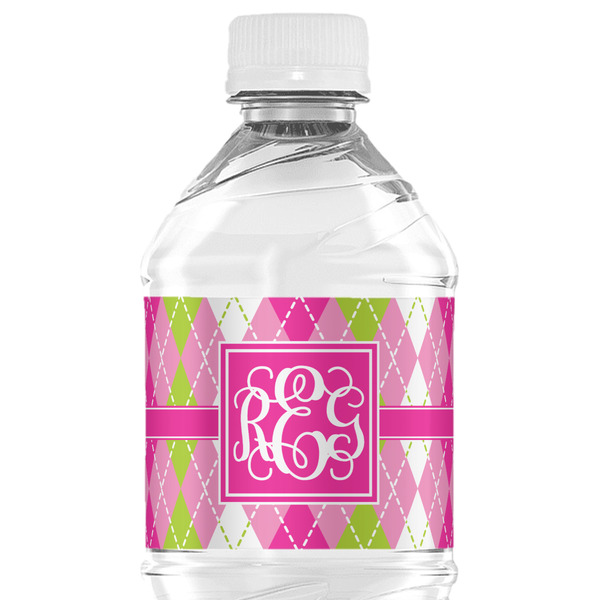 Custom Pink & Green Argyle Water Bottle Labels - Custom Sized (Personalized)