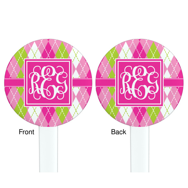 Pink & Green Argyle White Plastic 7" Stir Stick - Double Sided - Round - Front & Back