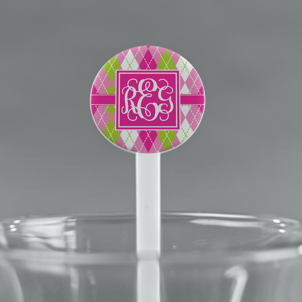 Pink & Green Argyle White Plastic 7" Stir Stick - Round - Main