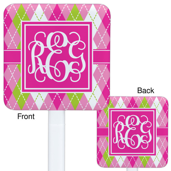 Pink & Green Argyle White Plastic Stir Stick - Double Sided - Approval