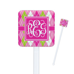 Pink & Green Argyle Square Plastic Stir Sticks - Single Sided (Personalized)