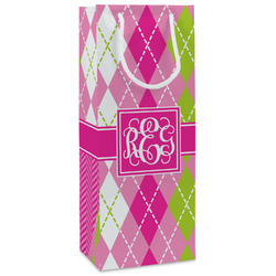Pink & Green Argyle Wine Gift Bags - Gloss (Personalized)