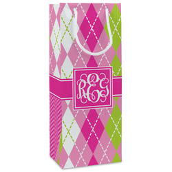 Pink & Green Argyle Wine Gift Bags - Matte (Personalized)