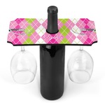 Pink & Green Argyle Wine Bottle & Glass Holder (Personalized)