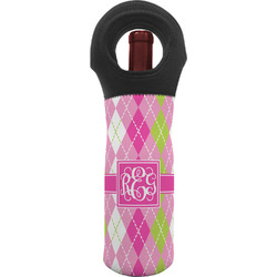 Pink & Green Argyle Wine Tote Bag (Personalized)