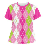 Pink & Green Argyle Women's Crew T-Shirt - 2X Large