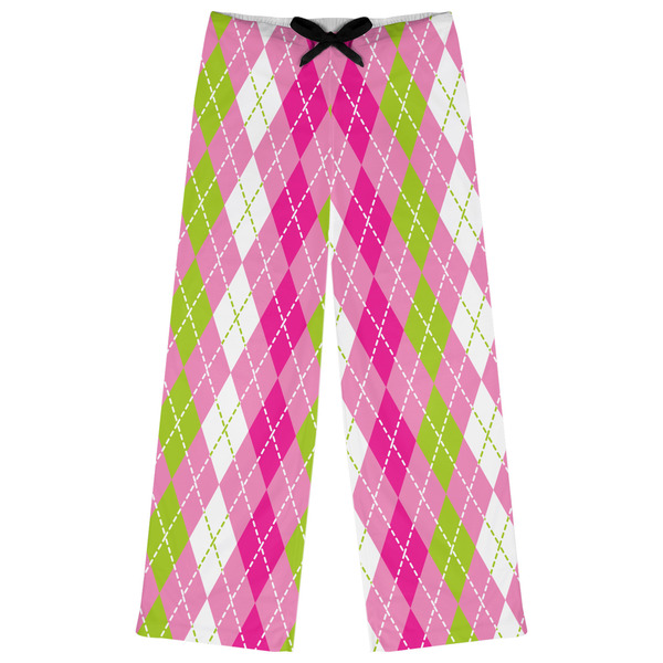Custom Pink & Green Argyle Womens Pajama Pants - M