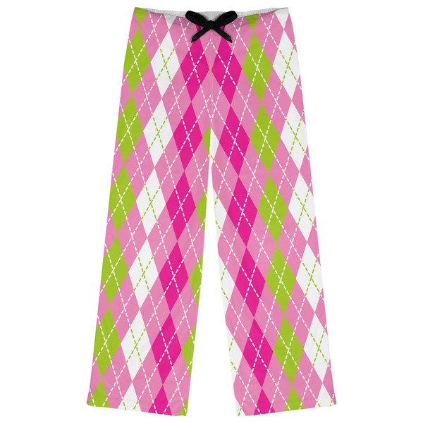 Custom Pink & Green Argyle Womens Pajama Pants - M