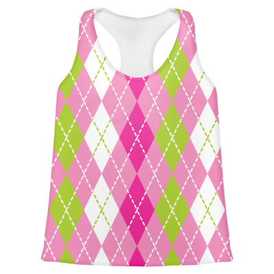 Pink & Green Argyle Womens Racerback Tank Top (Personalized)